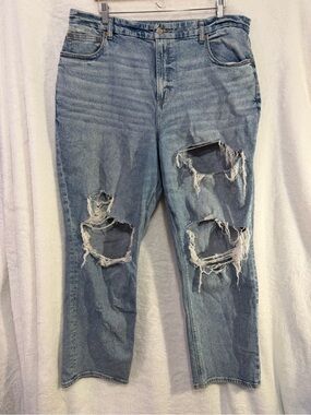 American Eagle Curvy 90s Straight Jeans Womens 20 High Rise Distressed Ripped